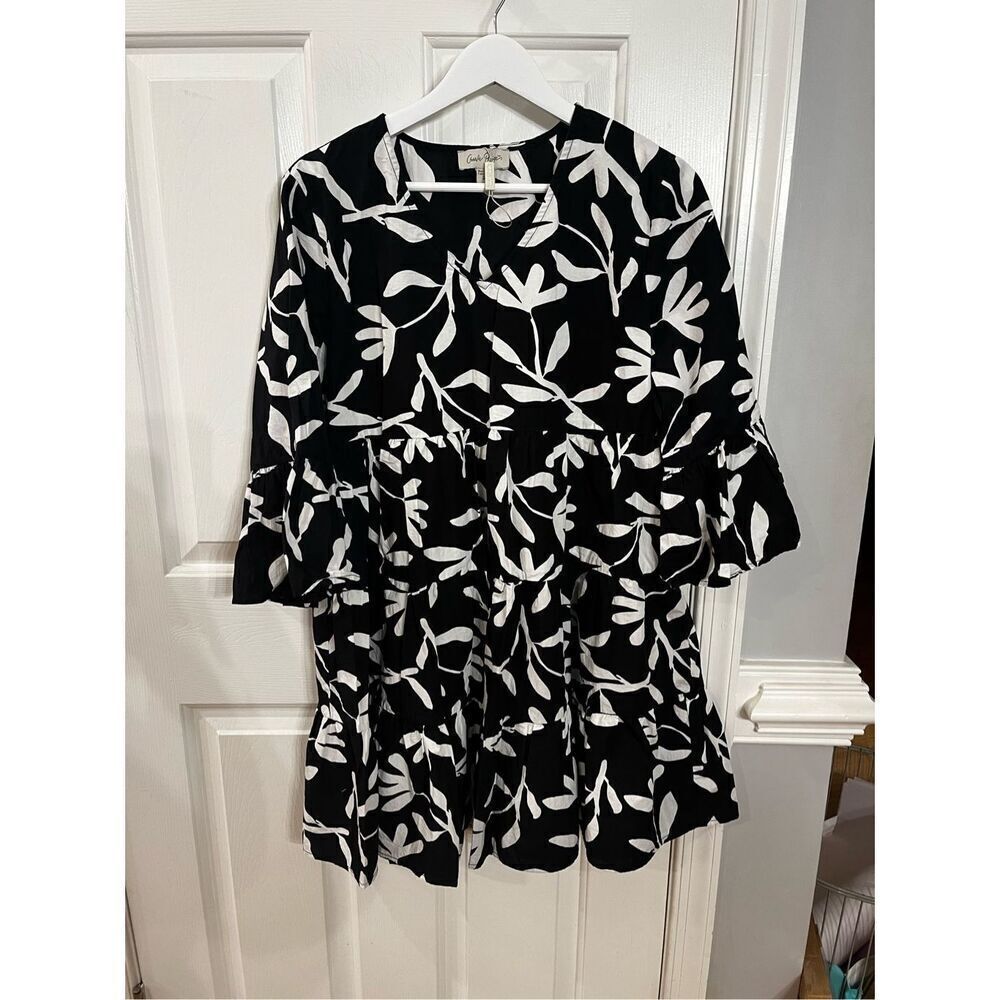 Charlie Paige Black & White Floral Tiered Baby Doll Dress sz M NWOT